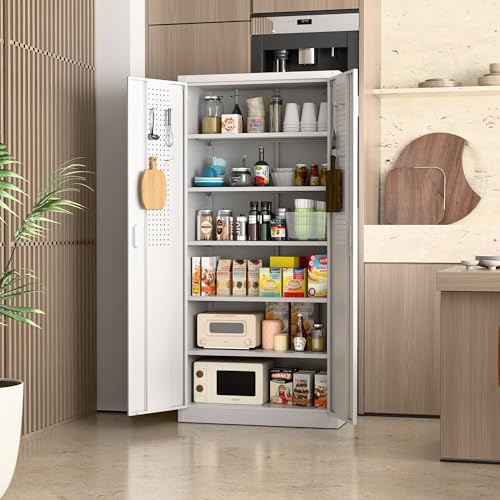 Garage Storage Cabinet with Wheels, 72" H, 2 Doors, 4 Adjustable Shelves, Black Q104