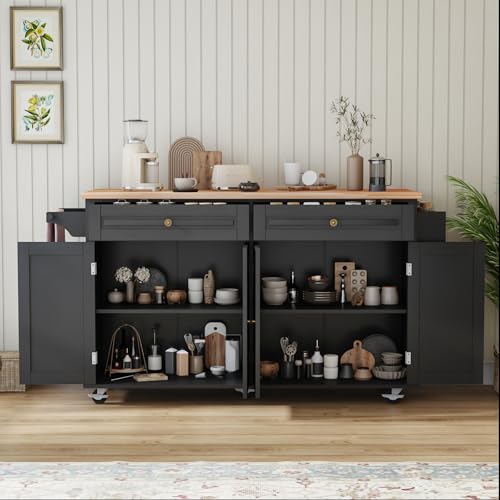Movable Kitchen Island with Drop Leaf and Power Outlet J472