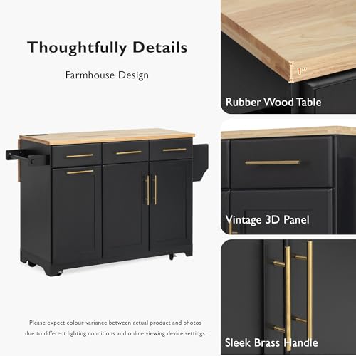 Farmhouse Kitchen Island with Drop Leaf, Barn Door and Wheels O34026