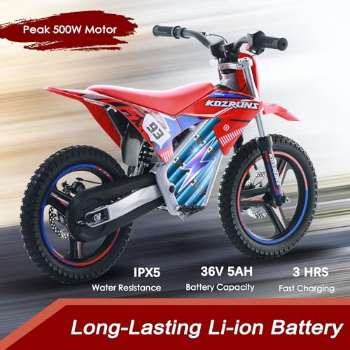 Electric Dirt Bike for Kids Aged 4-8, 350W Brushless Motor, 14'' Off-Road Tires, Blue J66927