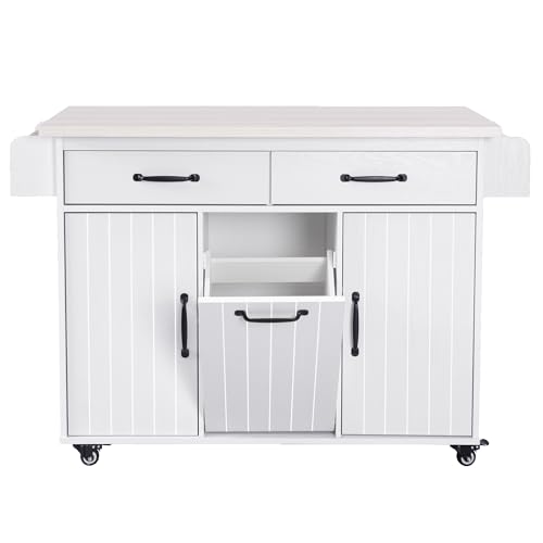 Farmhouse Kitchen Island with Drop Leaf, Barn Door and Wheels O34026
