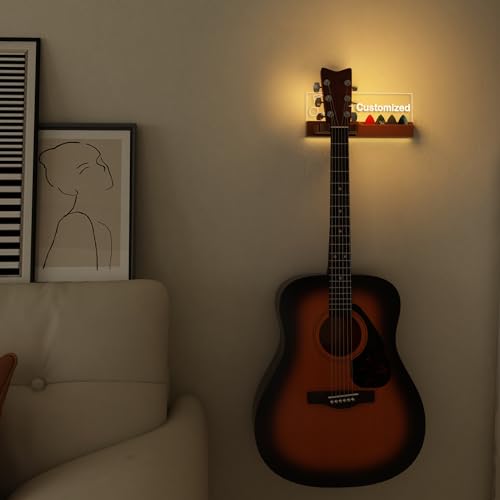 Guitar Wall Mount Stand with LED Lights, Solid Wood & Acrylic, USB-Powered Z93098