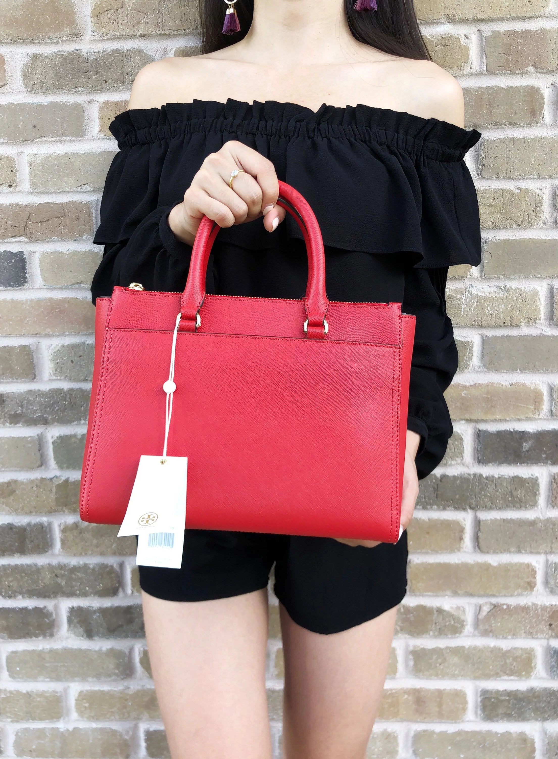Small Double Zip Tote Satchel Crossbody Bag W711669