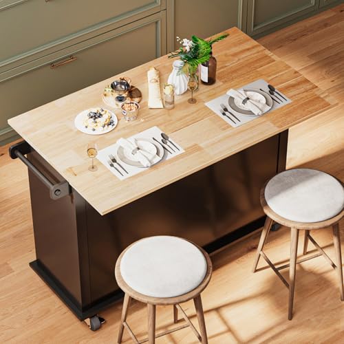 Movable Kitchen Island with Drop Leaf and Power Outlet J472