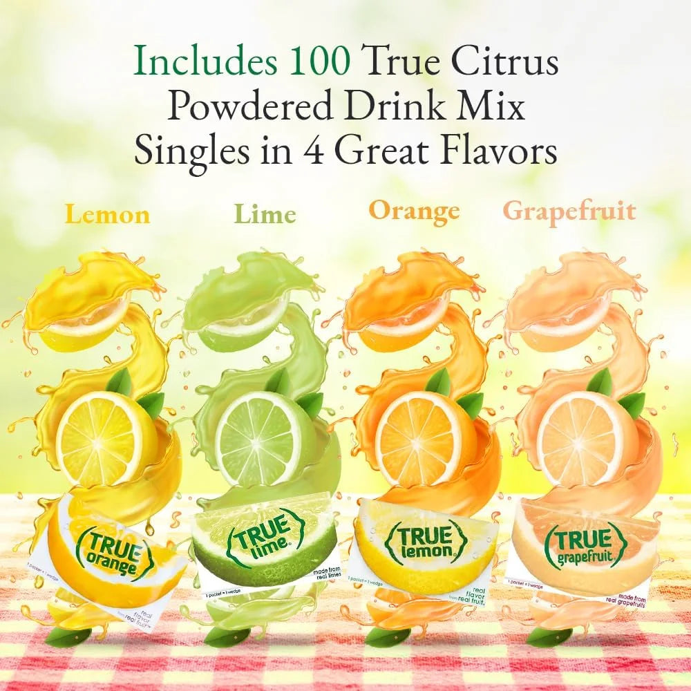 Powdered Drink Mix Variety Pack, Zero Calorie Unsweetened Water Enhancer, 100 Pack I655987