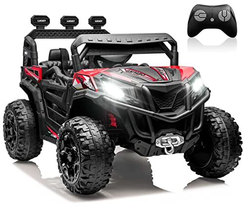 ANPABO 24V 4X4 Ride on Car Truck w/Remote Control, 4WD/2WD Switchable Kids UTV, 19" Spacious Seat, 4 Shock Absorbers, Soft Start, Music Player, Electric Car for Kids (Blue)