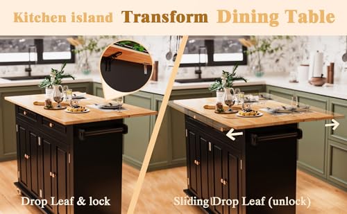 Movable Kitchen Island with Drop Leaf and Power Outlet J472