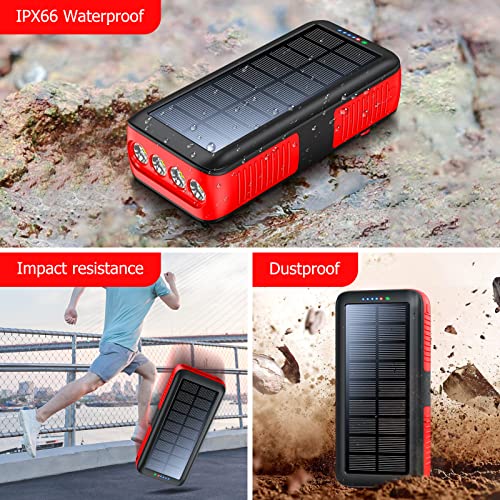 Solar Charger Power Bank 63200mAh, Portable with Dual Outputs and Flashlight J4532