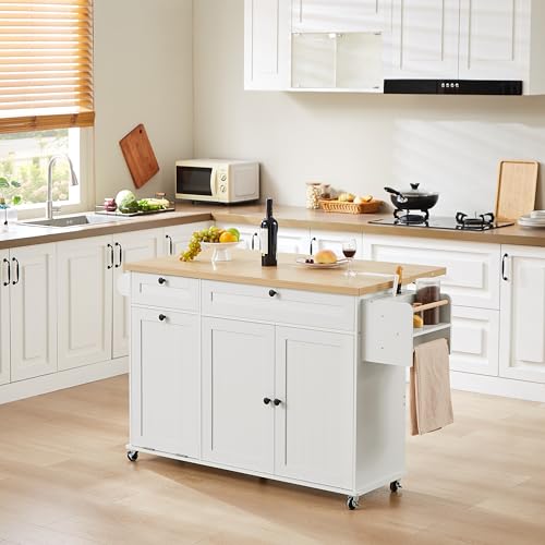 Kitchen Island with Power Outlet & Drop Leaf, Rolling Cart with Storage T1071