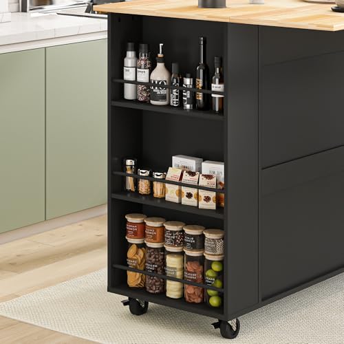 Movable Kitchen Island with Drop Leaf and Power Outlet J472