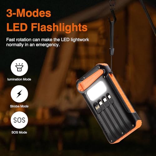 Solar Power Bank 20000mAh with Hand Crank, 4 Cables, and LED Flashlight R70939