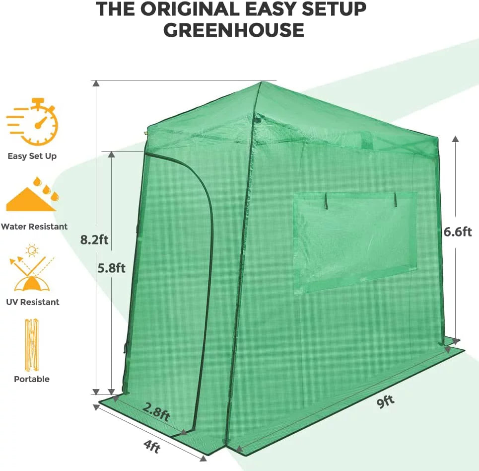 Portable Lean-to Walk-in Greenhouse with Roll-Up Doors and Windows I6721