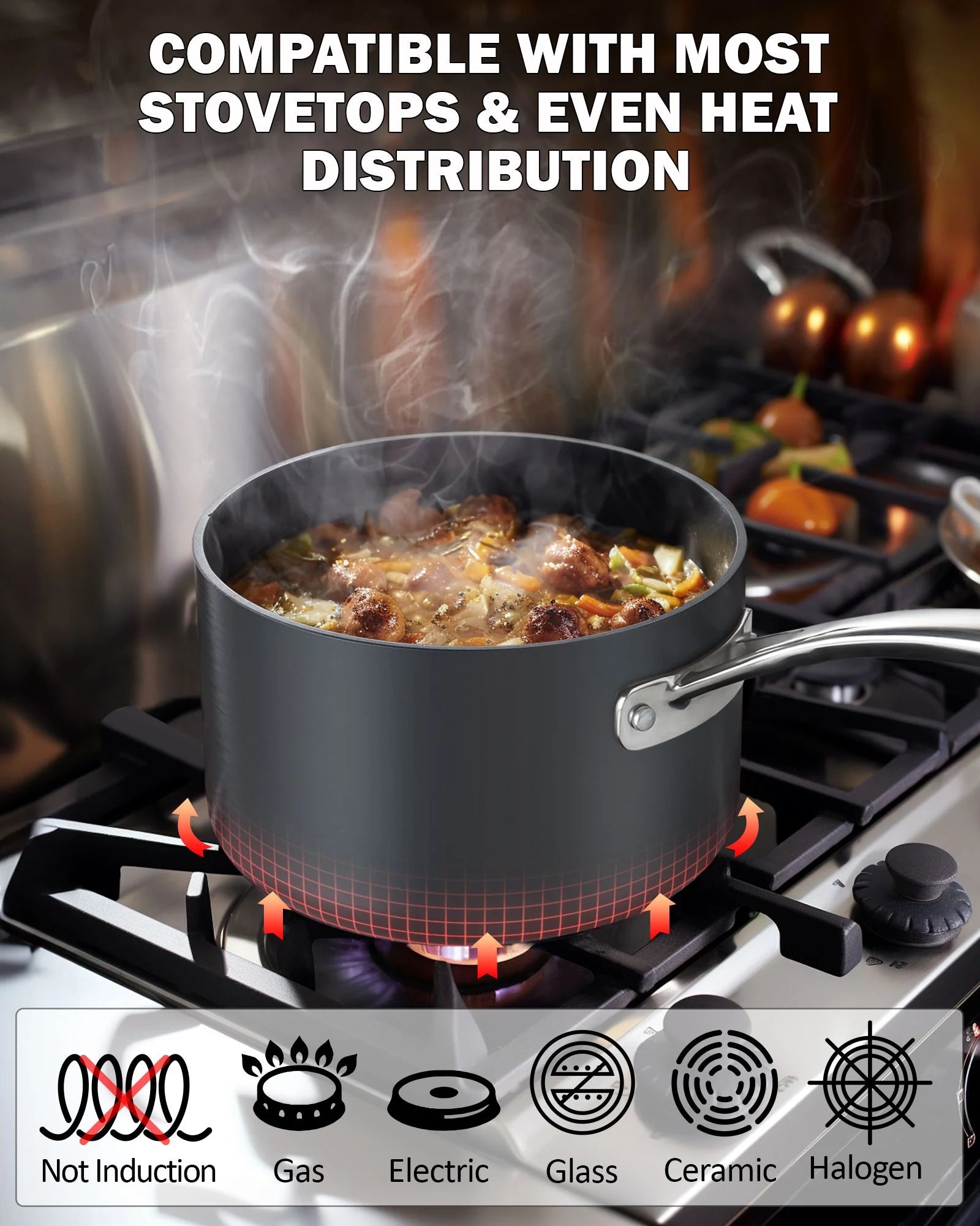 Nonstick Hard Anodized Cookware Set, 8-Piece Pots and Pans with Lids Q1342