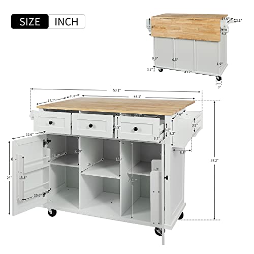 Large Kitchen Island with Drop Leaf, Rolling Cart, Power Outlet R822