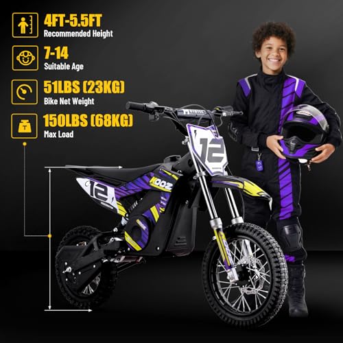 Electric Dirt Bike for Kids, 3 Speed Modes, 18 MPH, 15 Miles Range, Dual Suspension, Disc Brake, 16" Tire, Orange H40536