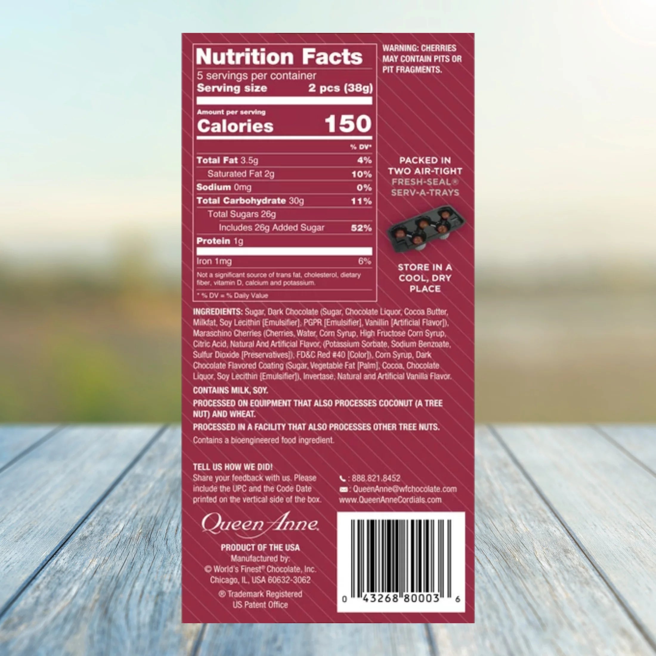 Dark Chocolate Cordial Cherries, 3.3 oz Box, 5 Pieces, Pack of 4 B25666