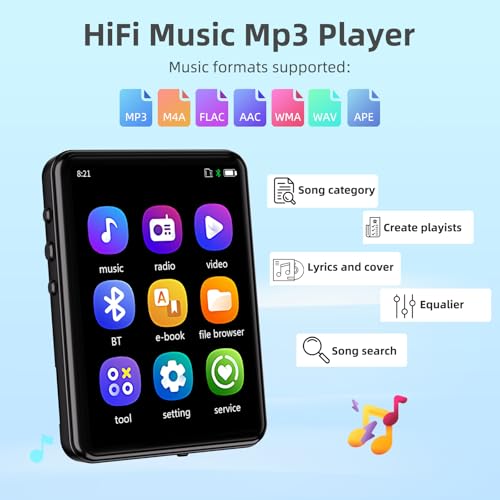 Portable MP3 Player with Bluetooth, Touch Screen, FM Radio, SD Card Slot B4949