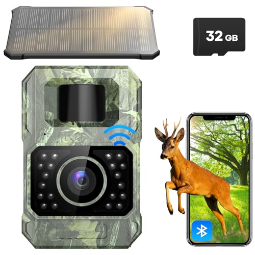 Solar Trail Camera 48MP 30FPS, WiFi Bluetooth Game Camera with Night Vision, IP66 Waterproof B4379