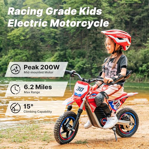 Electric Dirt Bike for Kids Aged 4-8, 350W Brushless Motor, 14'' Off-Road Tires, Blue J66927