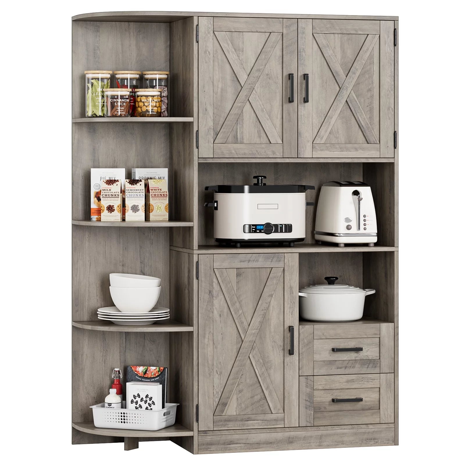 Large Kitchen Pantry with Adjustable Shelves, Tall Storage Cabinet X337106