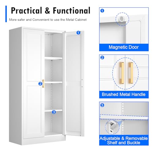 Tall Kitchen Storage Cabinet with Doors and Adjustable Shelves, Black Freestanding Cupboard X34021