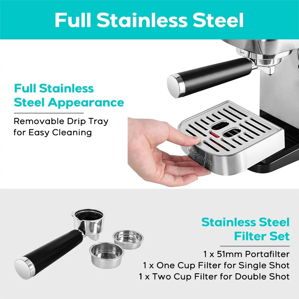 Espresso Machine with Milk Frother, 49 oz Water Tank N4690