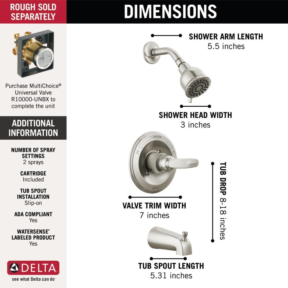 Brushed Nickel Shower Faucet Set with 2-Spray Shower Head and Tub Trim Kit A7423