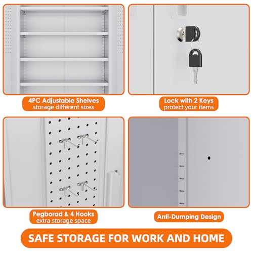 Metal Storage Cabinet with Wheels, 73" H, Locking Doors and Adjustable Shelves C8462