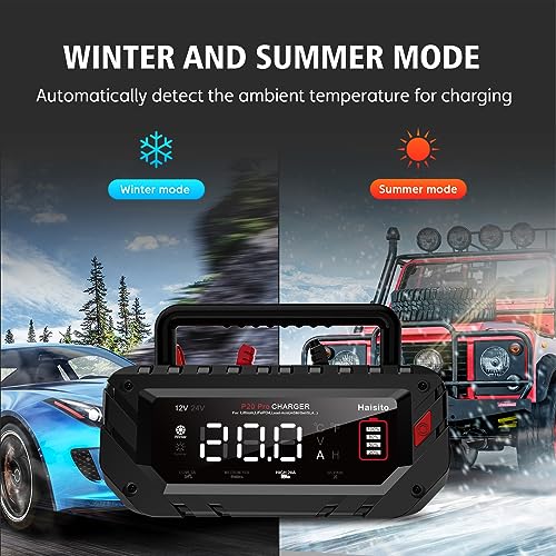 20 Amp Lithium Battery Charger, 12V and 24V Lifepo4, Lead-Acid Portable Car Battery Charger R763