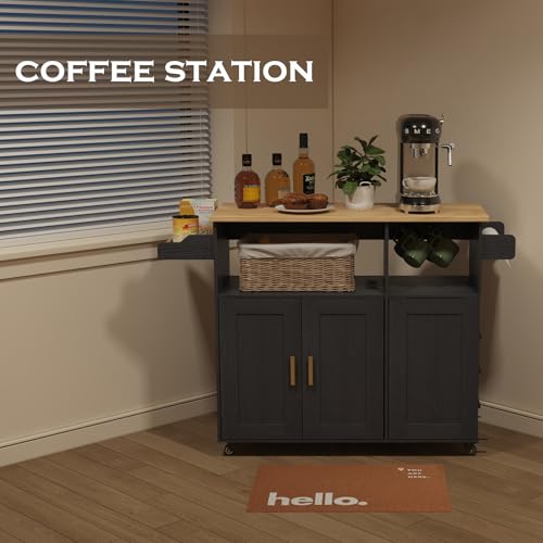 Rolling Kitchen Island Cart with Drop Leaf Countertop and Storage D32375