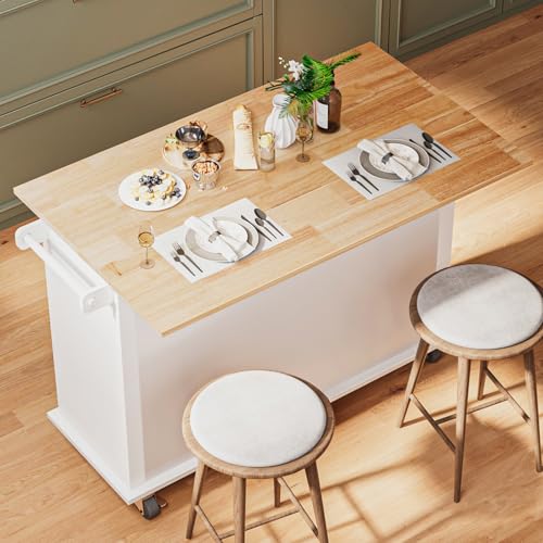 Movable Kitchen Island with Drop Leaf and Power Outlet J472