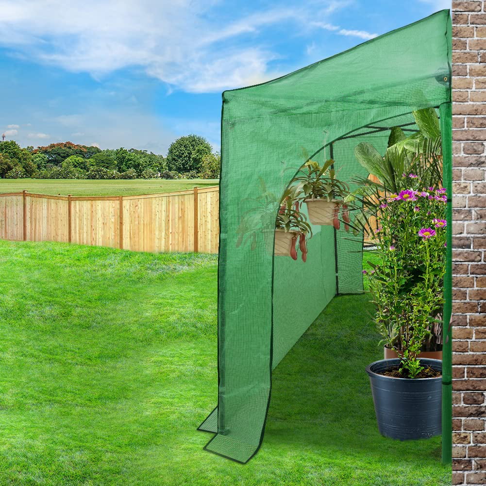 Portable Lean-to Walk-in Greenhouse with Roll-Up Doors and Windows I6721