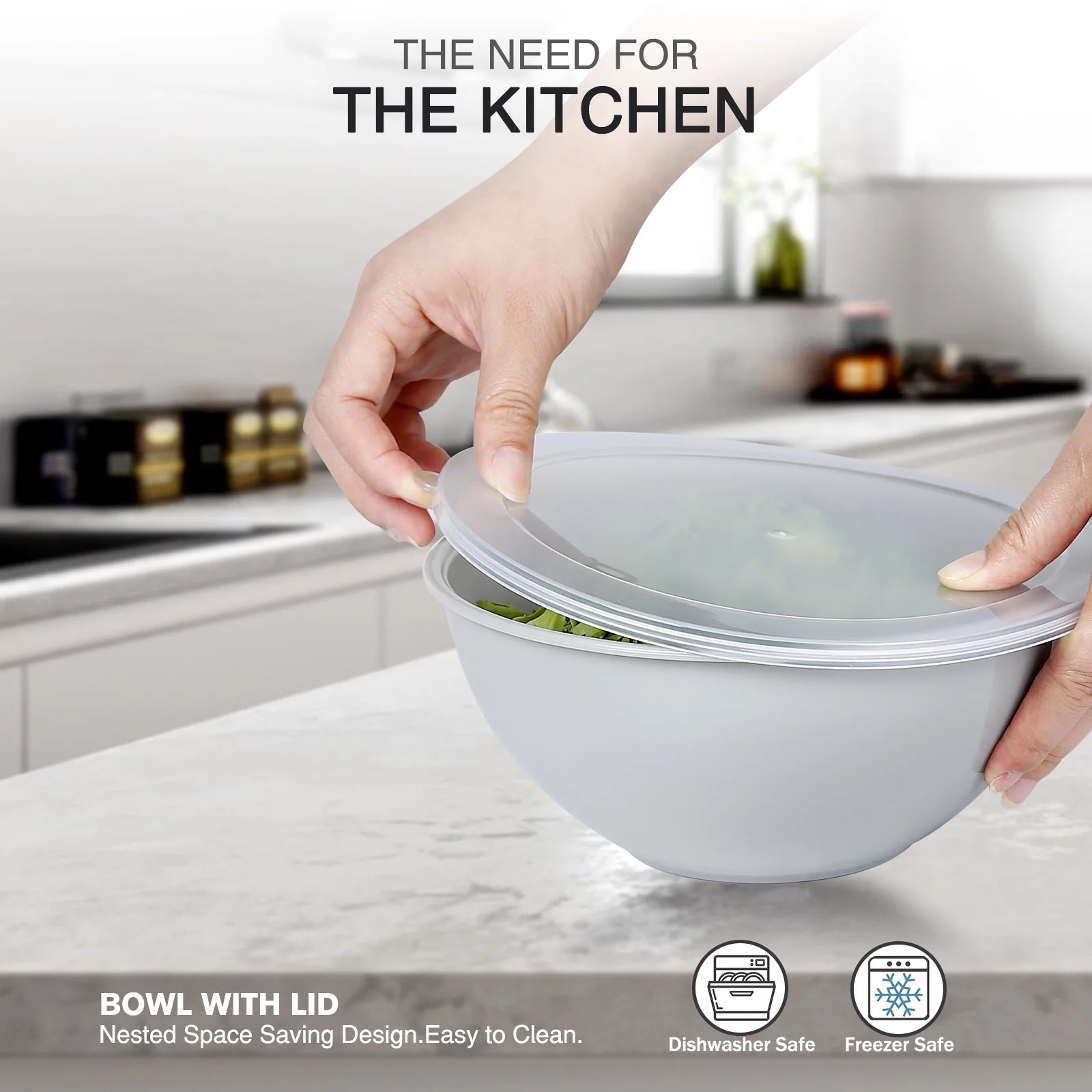 Mixing Bowls with Lids, 12 Piece Plastic Nesting Set, Microwave Safe H683