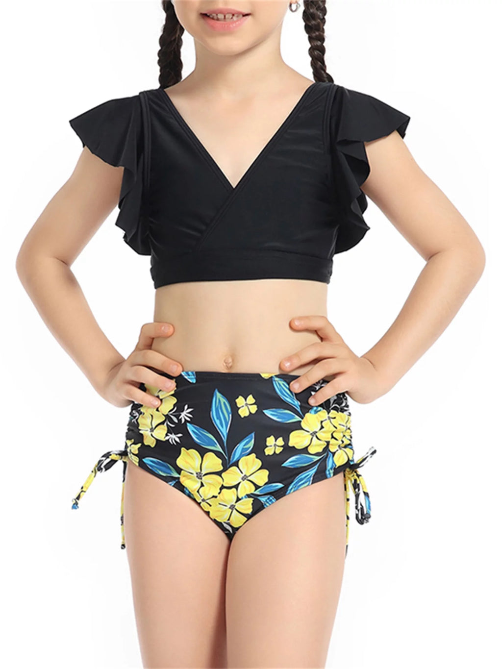 Mommy and Me Swimsuits 2 Piece Bikini Set Print Sleeve Tops and Briefs F443