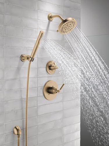 3-Setting Gold Shower System with Shower Head, Handheld and Valve Kit F223954