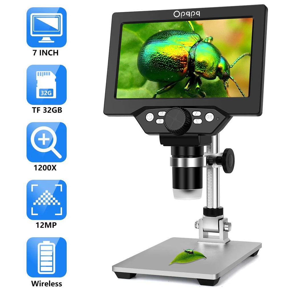 7" LCD Digital Microscope, 1200X Coin Microscope with 32GB Card, 12MP Camera, LED Fill Lights, PC View O9021