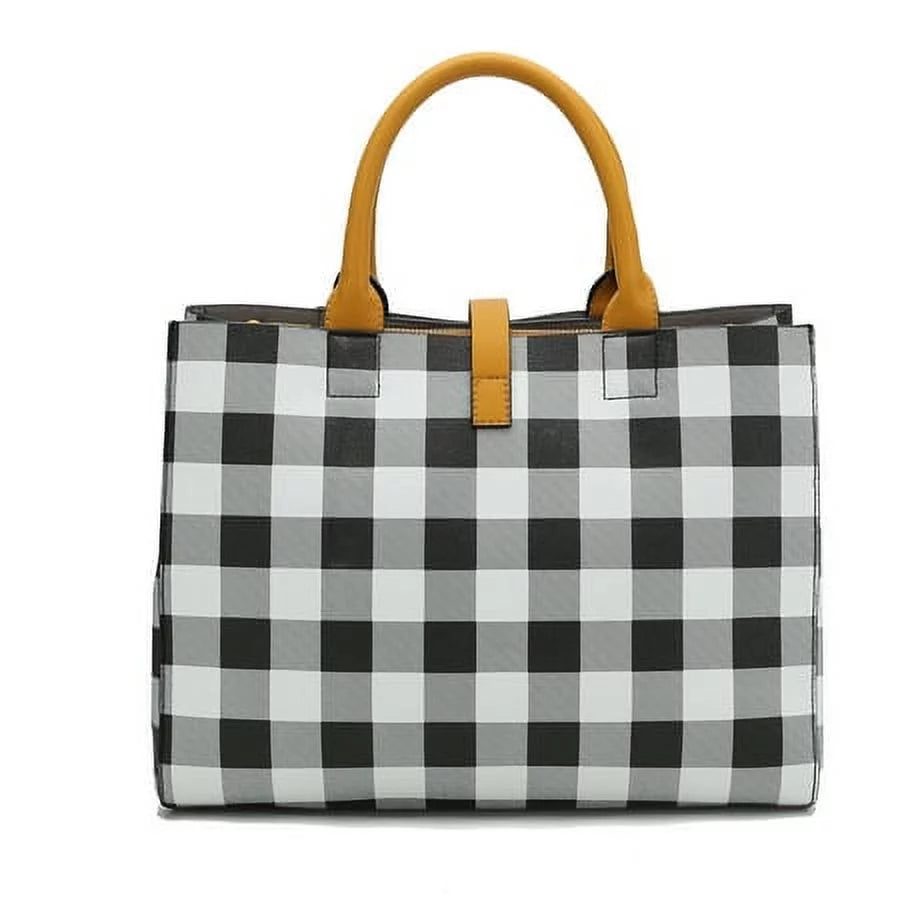Vegan Leather Checkered Satchel Bag with Wallet 2 Piece Set Y922069