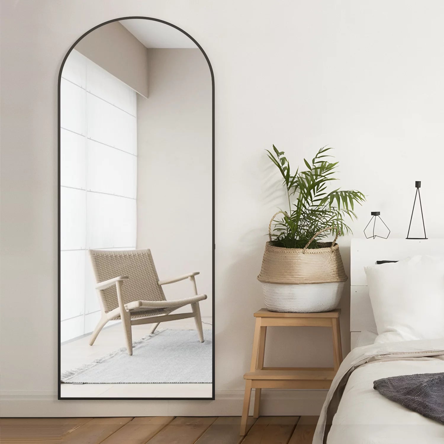 Arched Full Length Floor Mirror with Stand, 64" x 21" N164