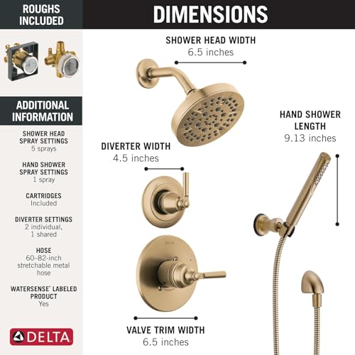 3-Setting Gold Shower System with Shower Head, Handheld and Valve Kit F223954