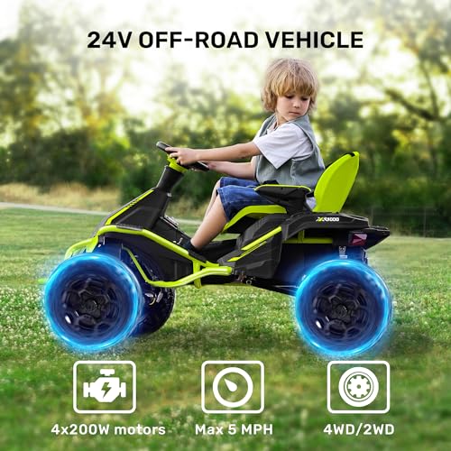 24V 4x4 Ride On Toy for Big Kids, 4x200W Motors, 5MPH, Parent Remote, Wide Adjustable Seat, Green L494349