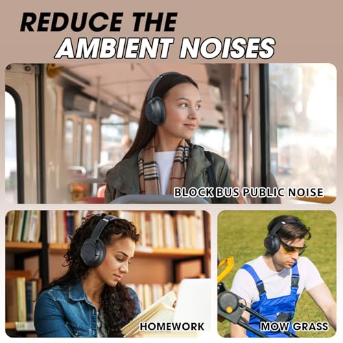 Hybrid Active Noise Cancelling Headphones with Transparent Mode, 70H Playtime, Wireless Bluetooth with Mic, Deep Bass, 3.5mm Cable, Soft Earpads, Fast Charging - Black M65774