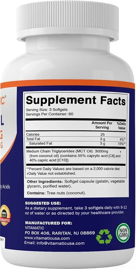MCT Oil Capsules 3000 mg per Serving, 180 Softgels I429649