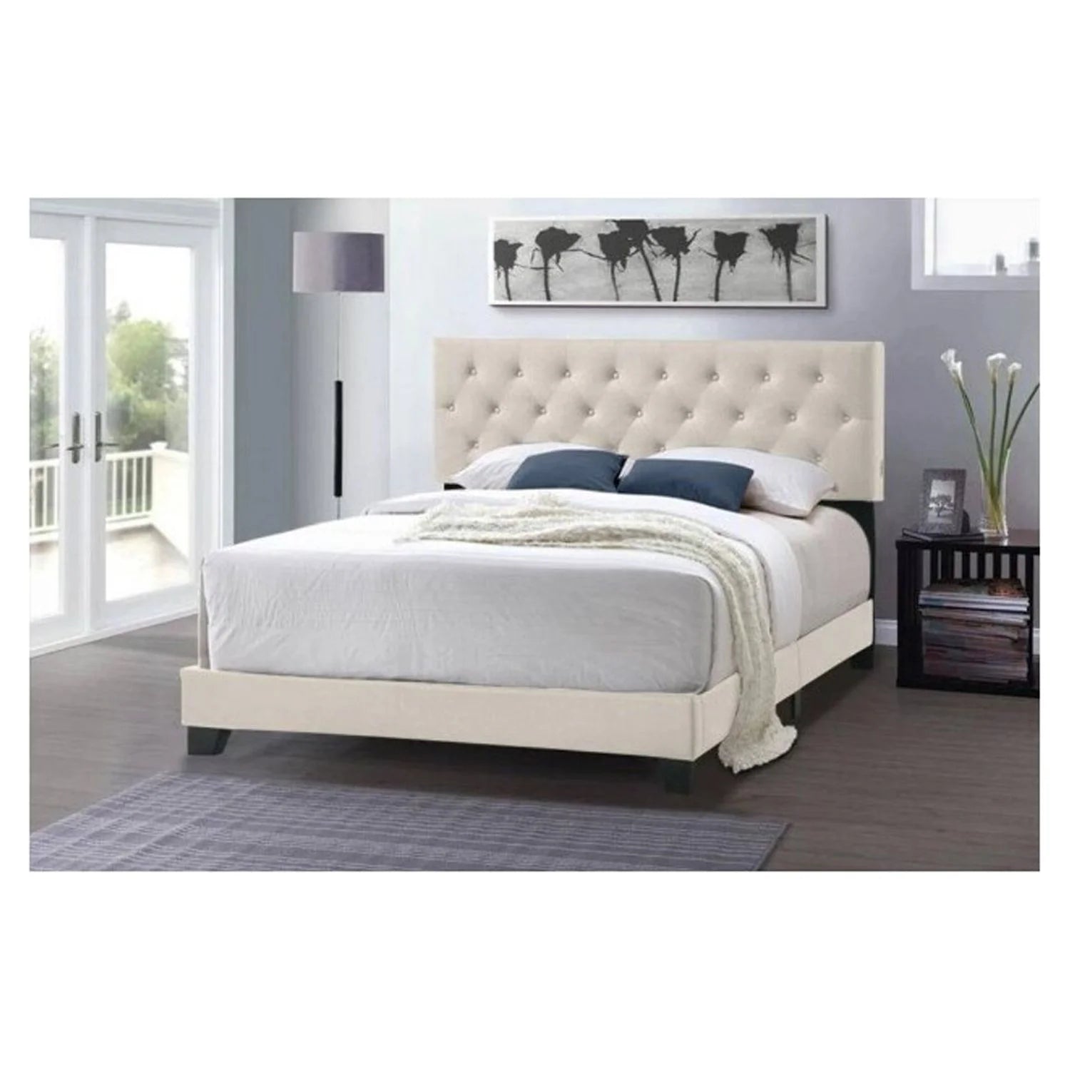 Linen Bed with USB Power Connection, Beige - Twin Size U219943