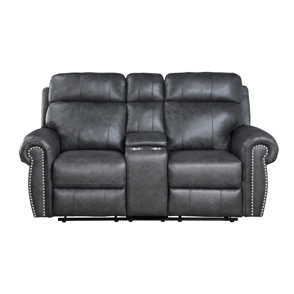 Breathable Faux Leather Manual Double Reclining Loveseat Brown S487