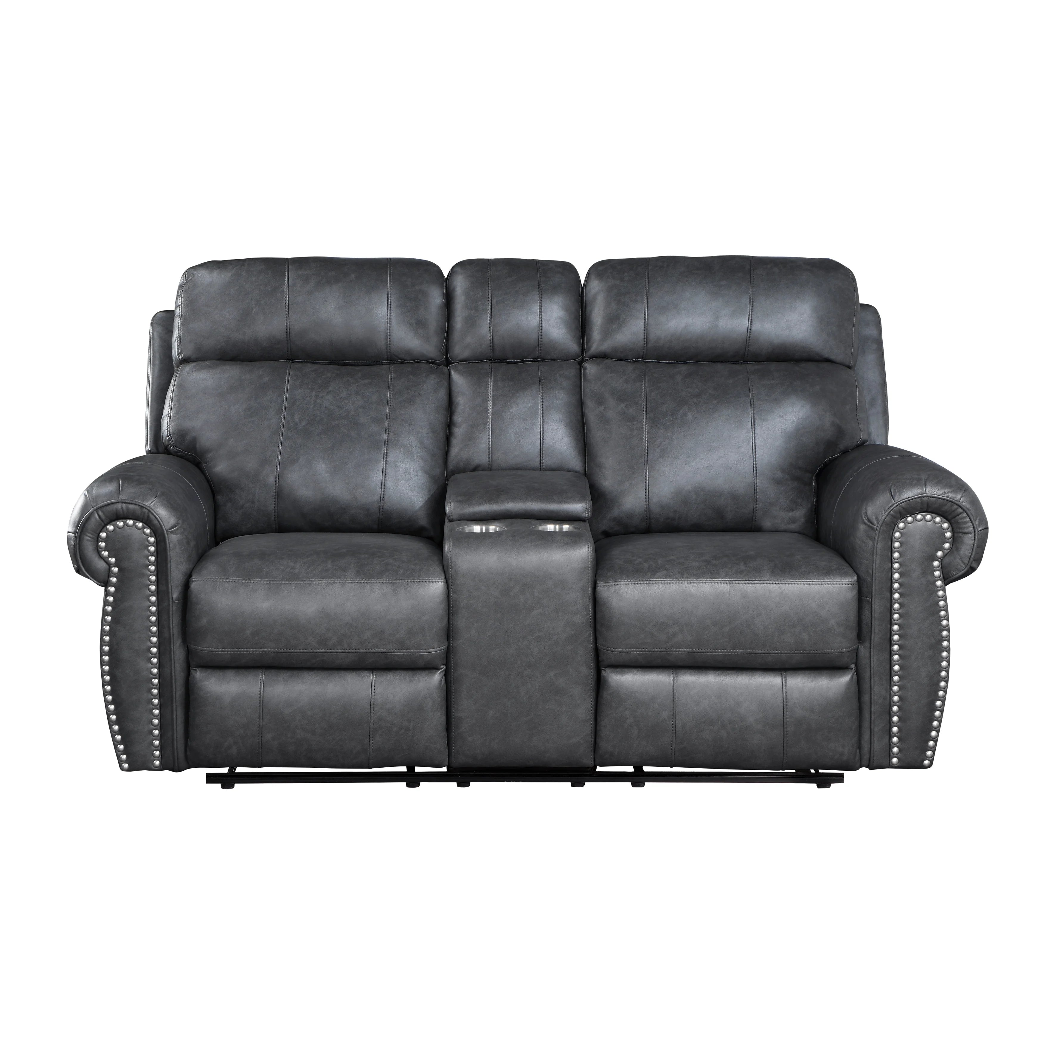 Breathable Faux Leather Manual Double Reclining Loveseat Brown S487