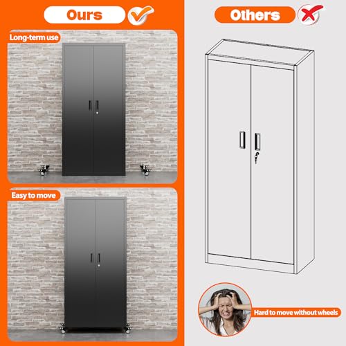 Metal Storage Cabinet with Wheels, 73" H, Locking Doors and Adjustable Shelves C8462