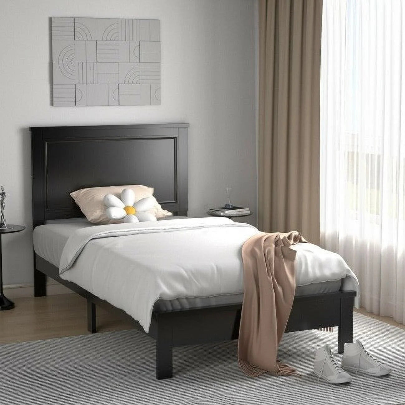 Modern Twin Size Wooden Platform Bed in Black M241