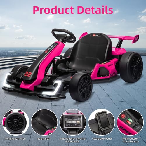 24V Electric Drift Go Kart for Kids, Adjustable Seat, 8mph C10094