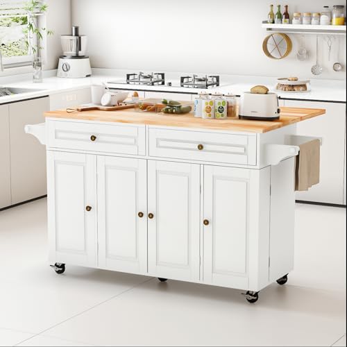 Movable Kitchen Island with Drop Leaf and Power Outlet J472
