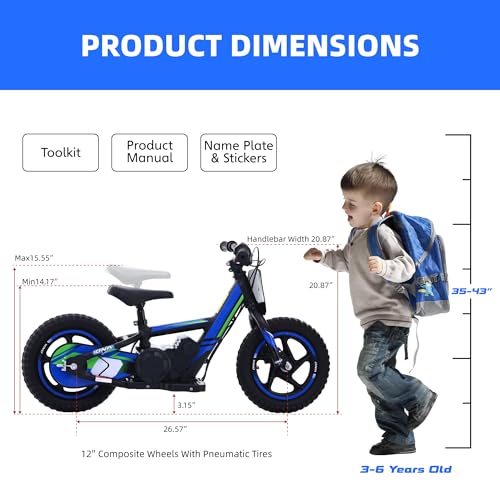 Electric Dirt Bike for Kids Aged 3-6, 170W Motor, 24V Battery, 12IN Tires M30914